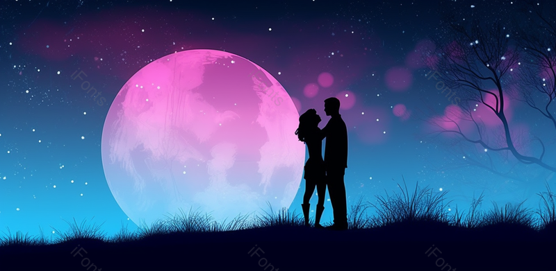 星空蓝色月光情侣城市剪影520告白日插画背景展板,插画/手绘图,插画/手绘图库,插画/手绘图下载,插画/手绘